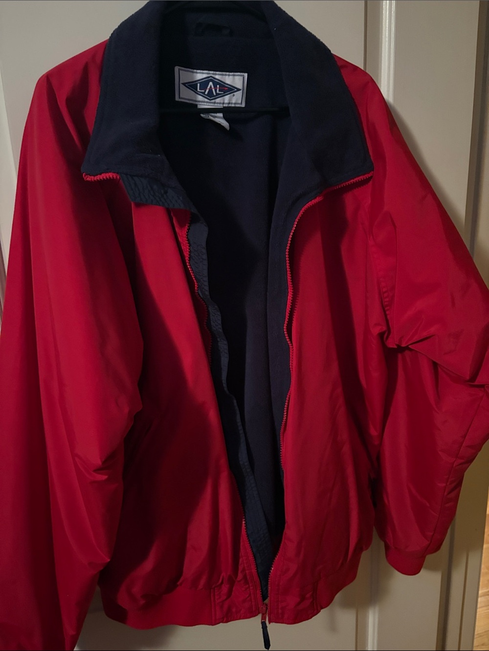 Men's Red Windbreaker Jacket with Navy Lining by